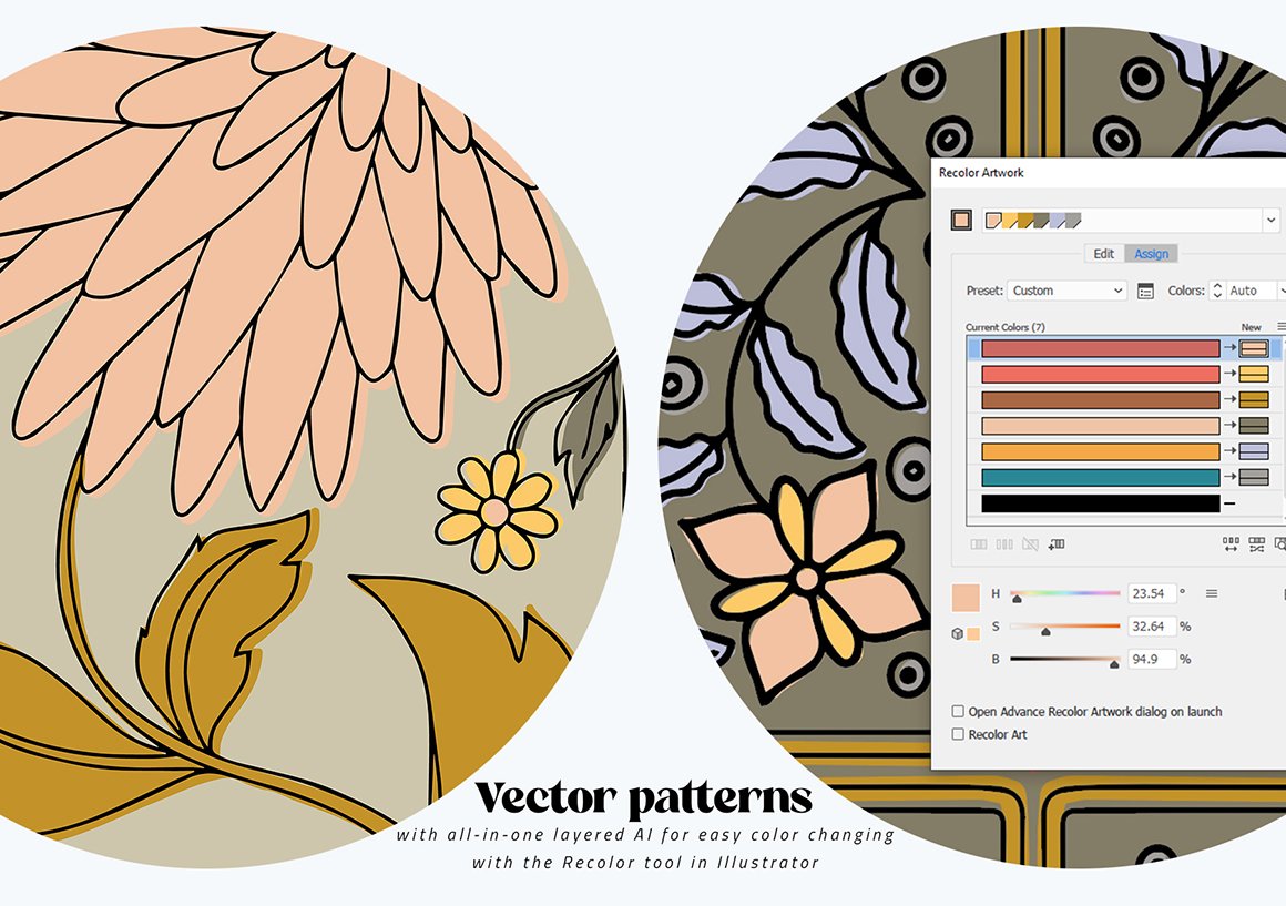 Noveau Floral Vector Pattern Set