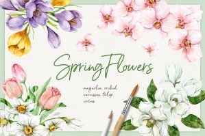 Spring Flowers Watercolor Clipart