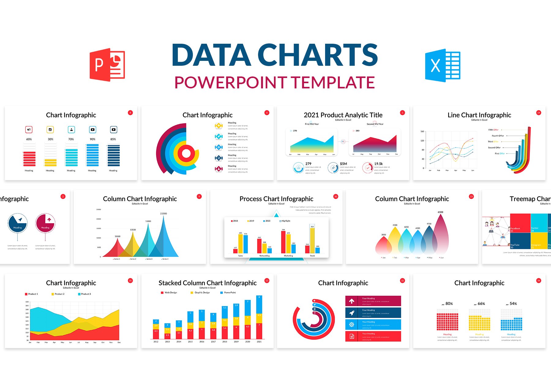 Data Charts PowerPoint Template Design Cuts