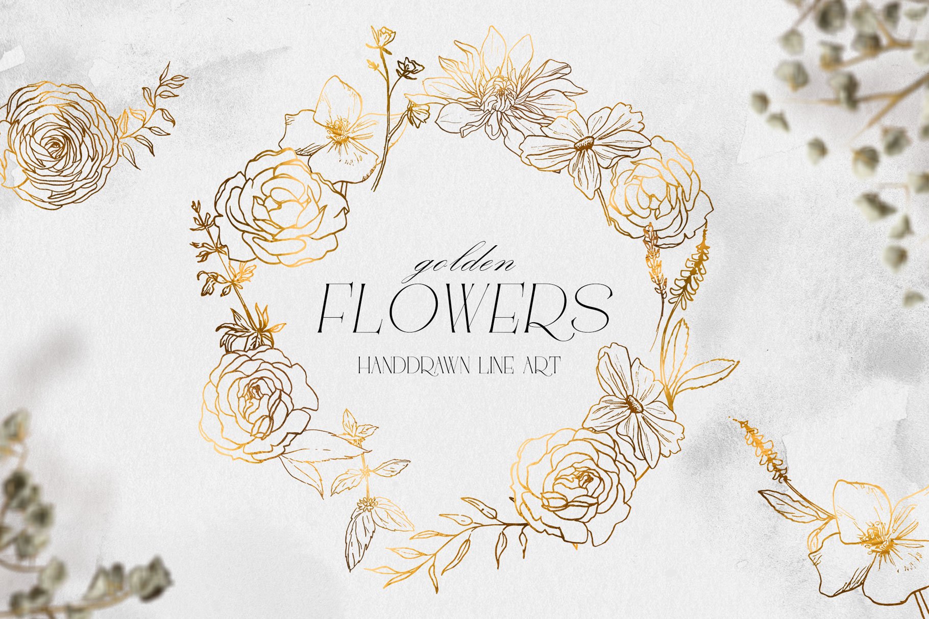 Golden Flowers Lineart Collection