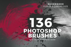 136 Photoshop Brushes - Dust, Smoke, Watercolor, Blood