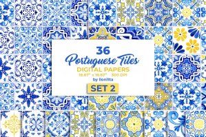 Portuguese Tiles Digital Papers Set 2