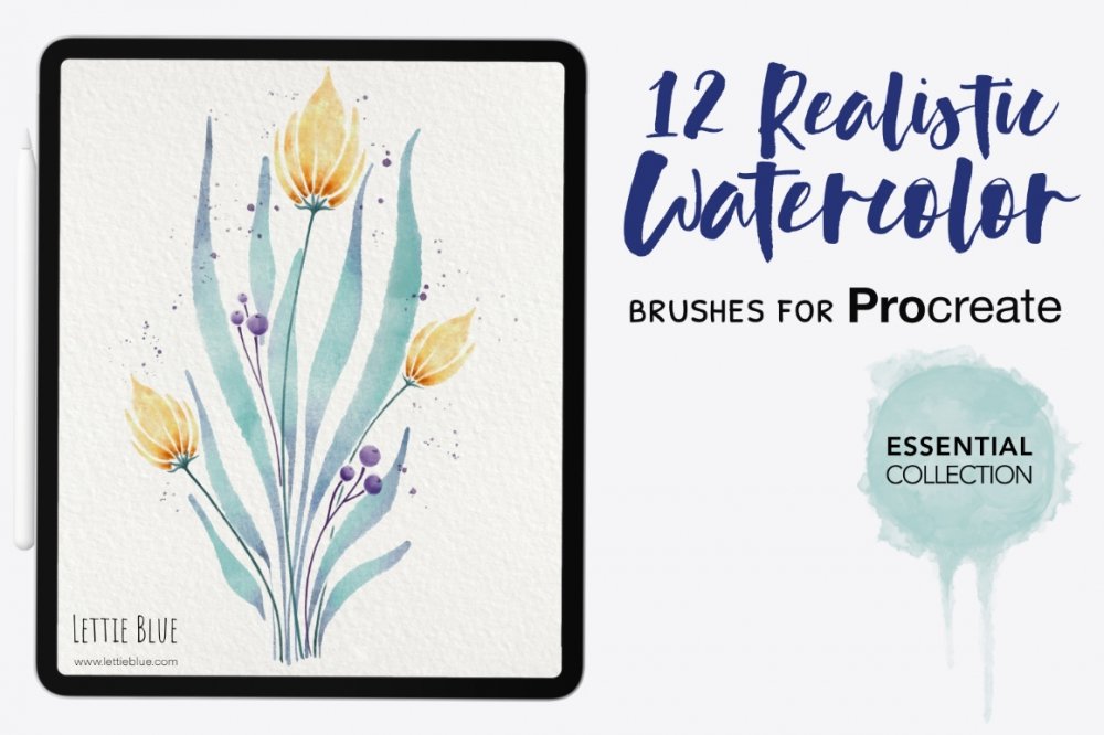 Watercolour Blooms: 150 Stamp Brushes for Photoshop - Design Cuts