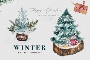 Watercolor Christmas Winter Holiday