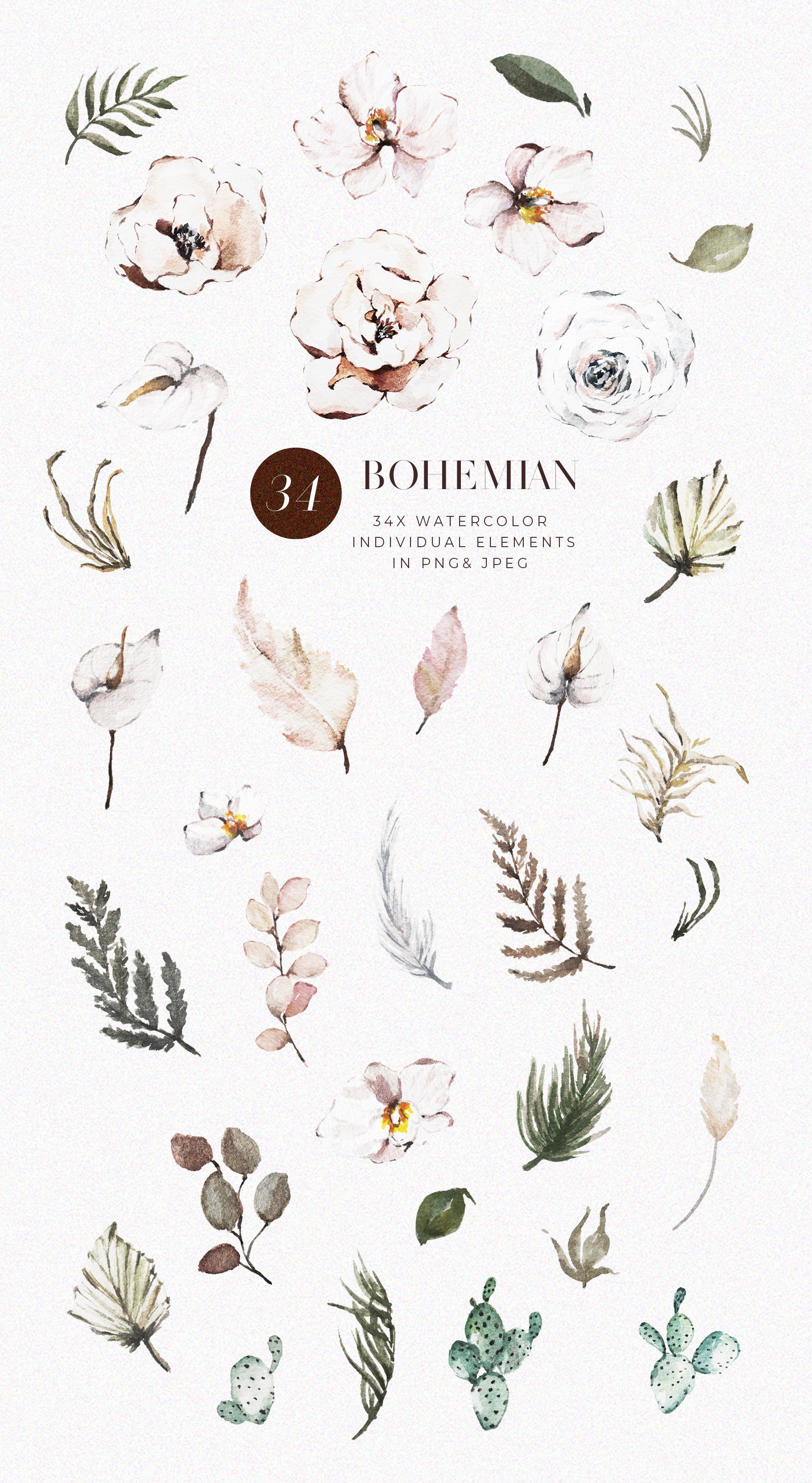 Watercolor Floral Boho Wedding Clipart - Design Cuts