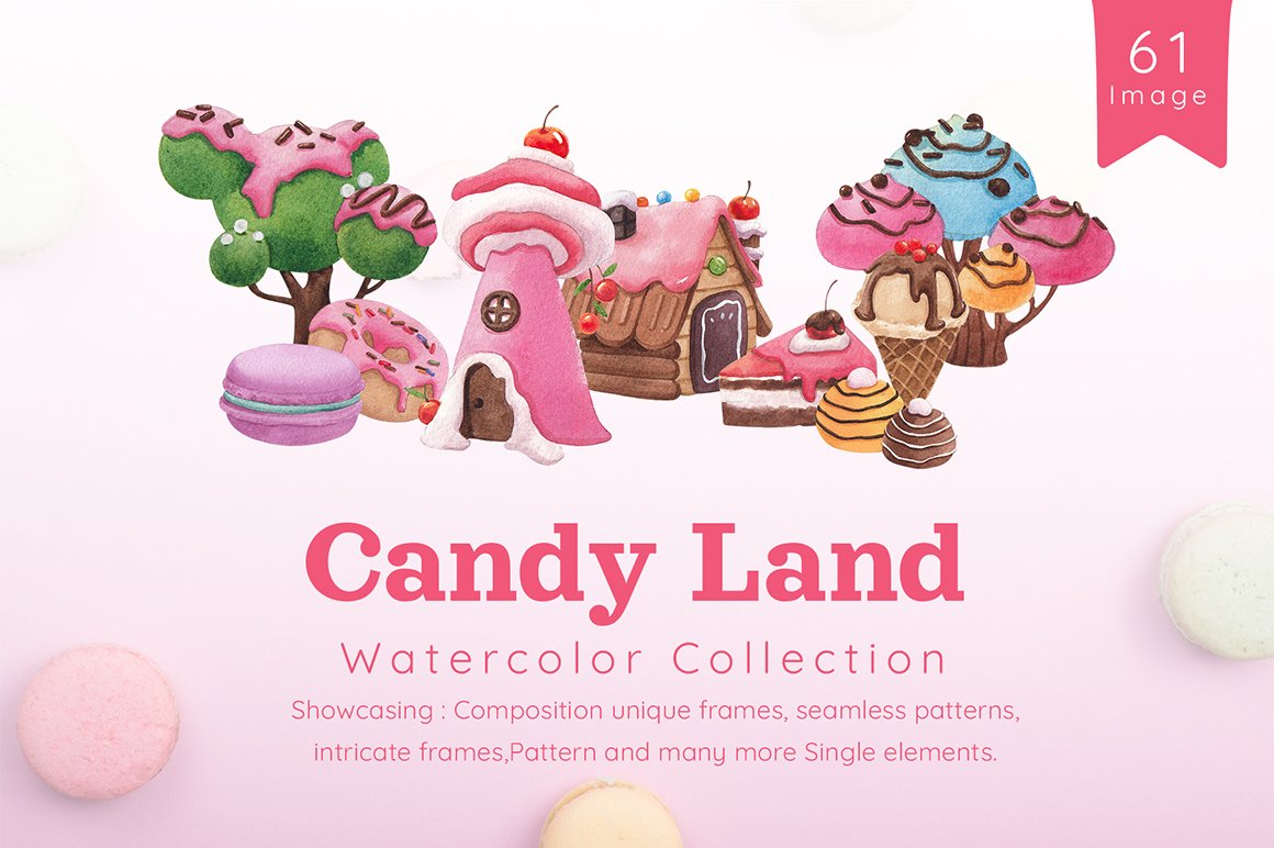 Sweet Candy Land Cartoon Watercolor Collection