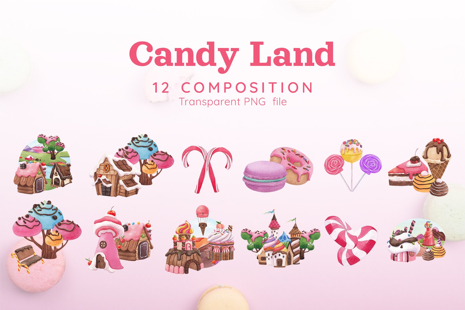 Sweet Candy Land Cartoon Watercolor Collection