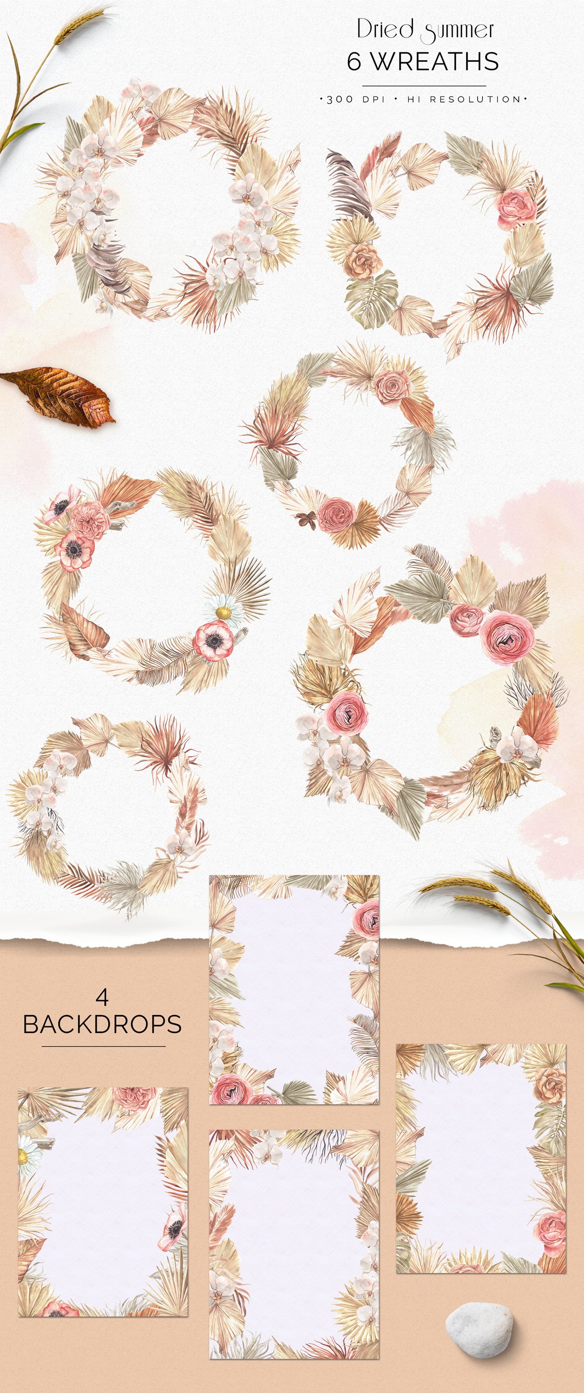 Dried Summer Bohemian Watercolor Collection