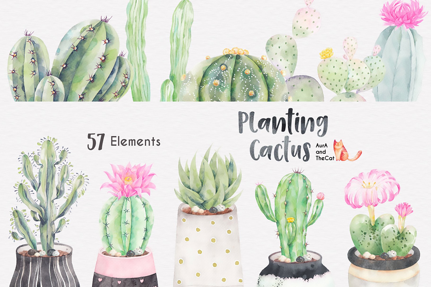 Planting Cactus Watercolor - Design Cuts