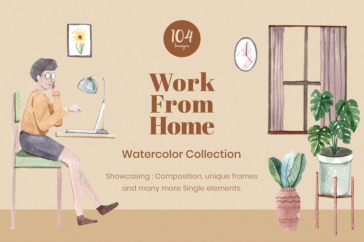 Work from Home - People Watercolor Illustration