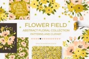 Flower Field Pattern & Clipart
