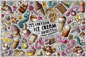 Ice Cream Cartoon Objects Set