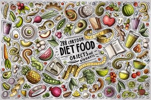 Diet Food Cartoon Objects Set