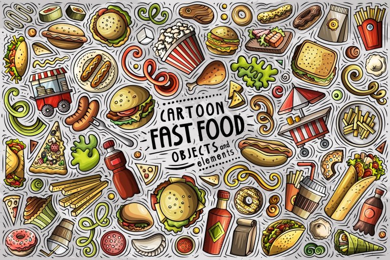 Fast Food Cartoon Objects Set - Design Cuts