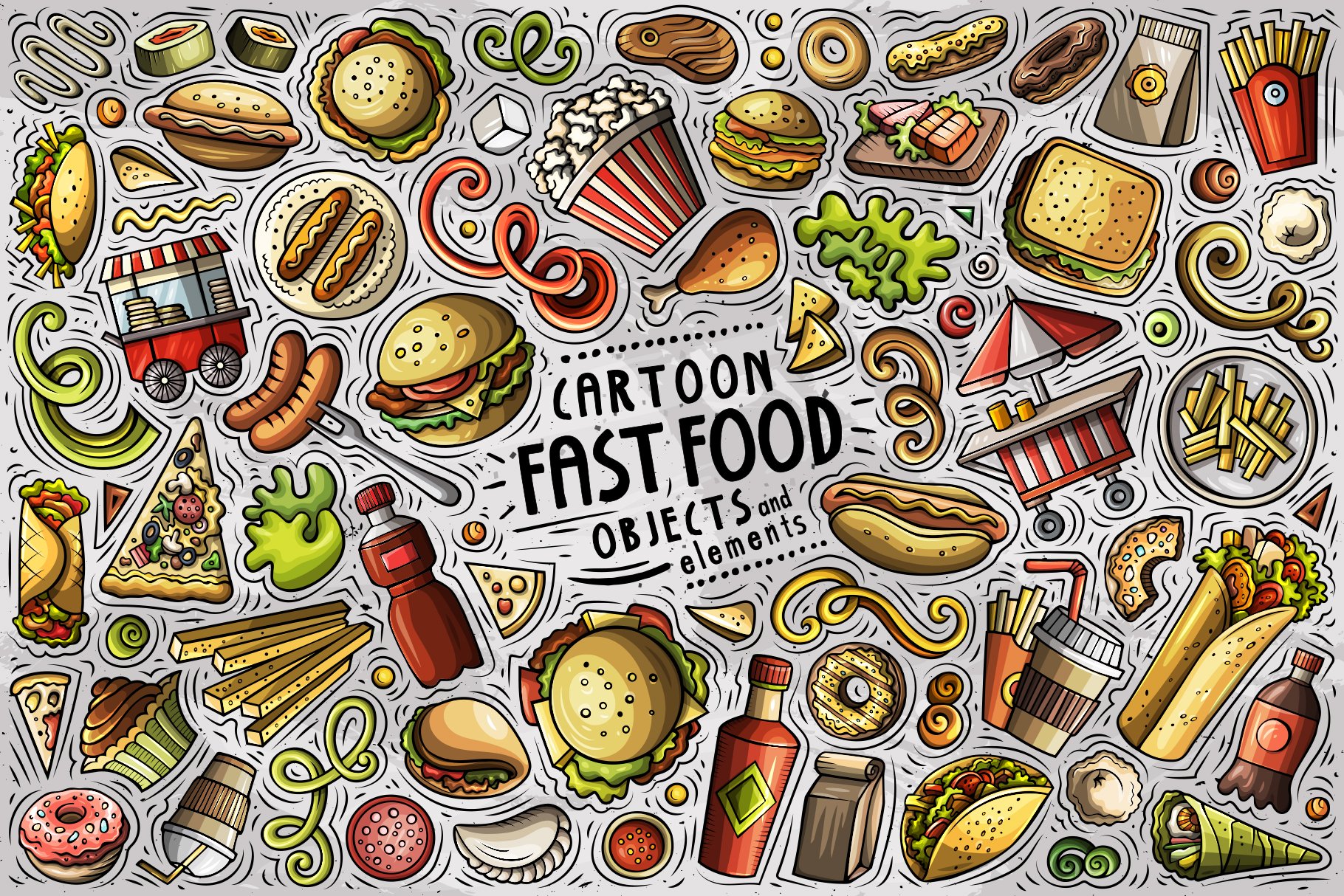 Fast Food Cartoon Objects Set - Design Cuts