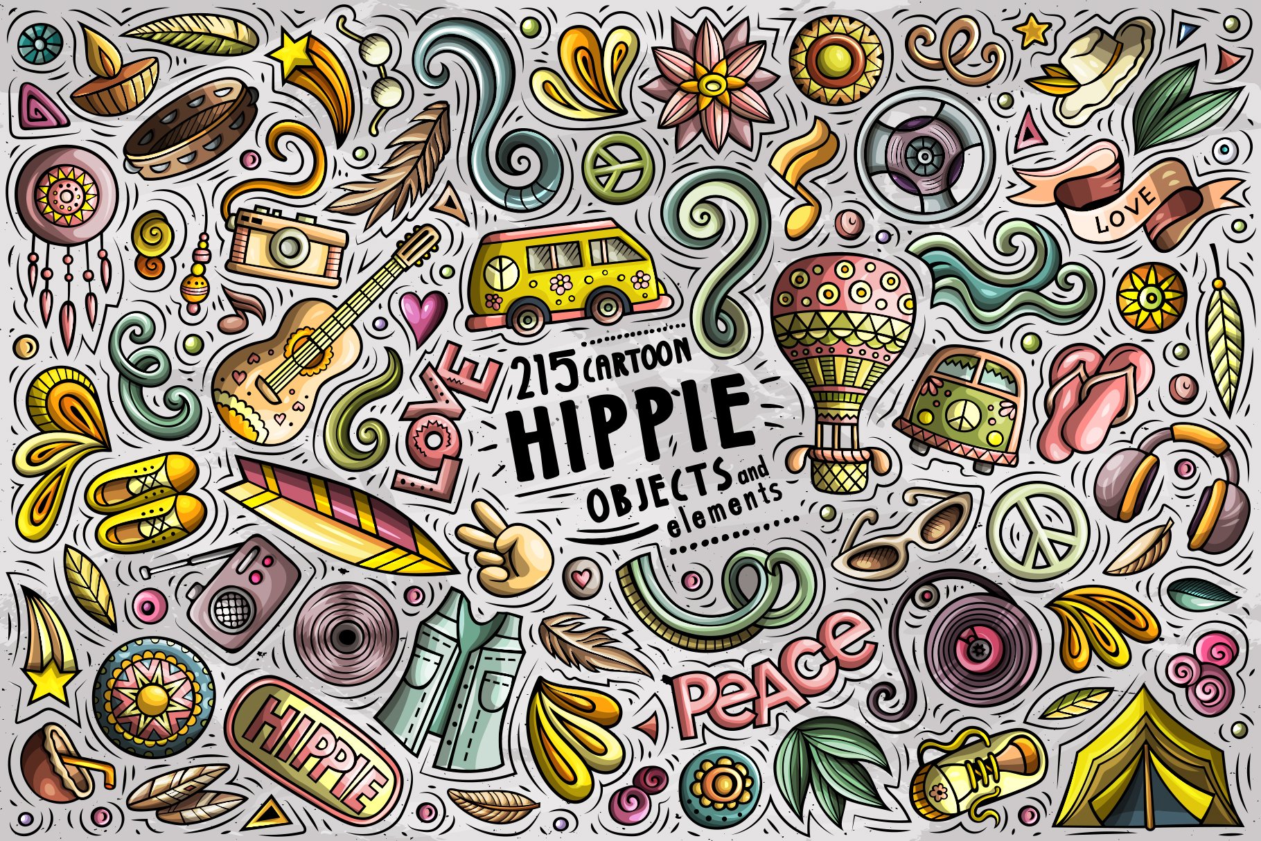 Mail einde meerderheid Hippie Cartoon Objects Set - Design Cuts