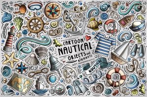 Nautical Cartoon Objects Set