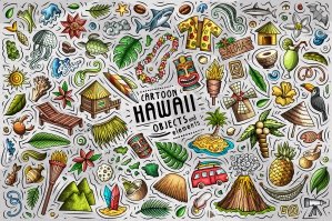 Hawaii Cartoon Objects Set