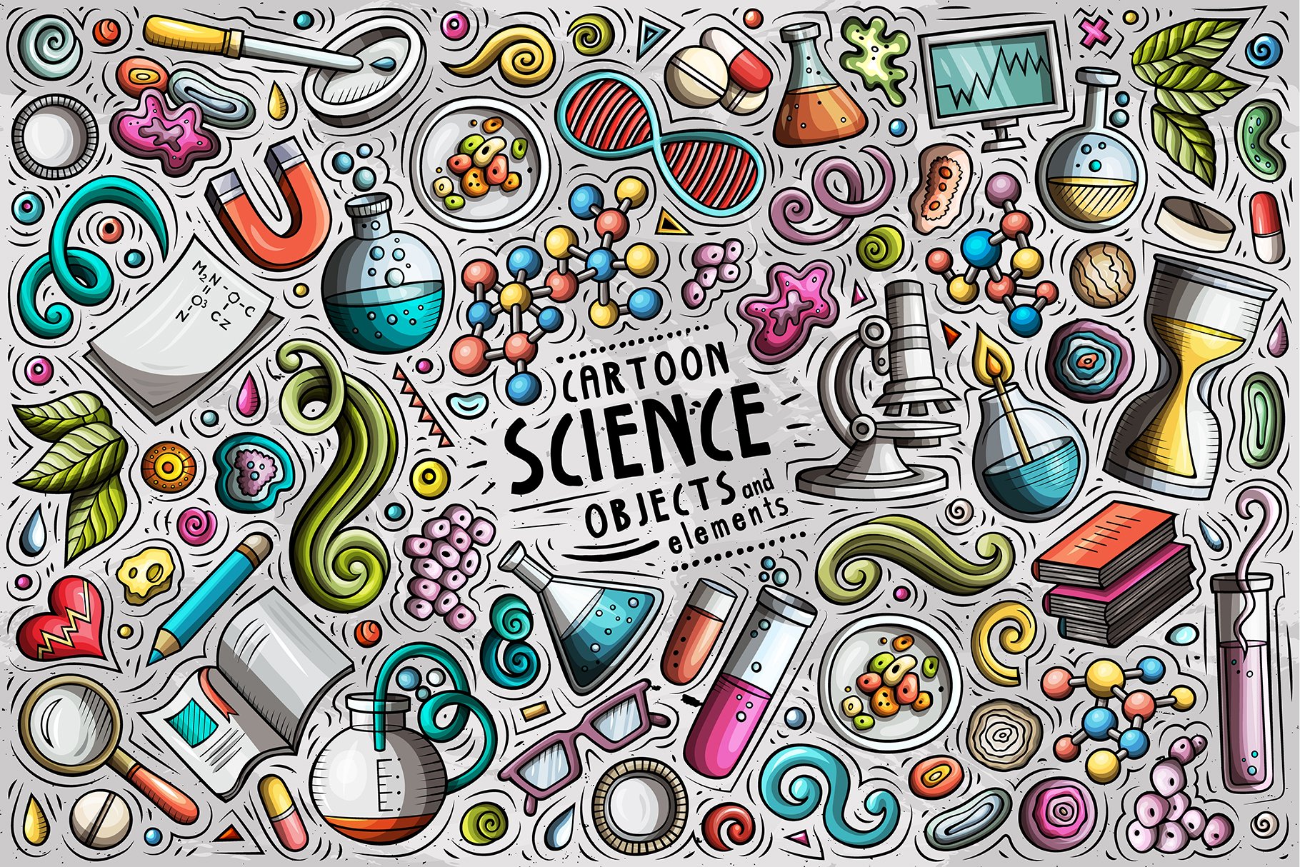 cartoon science symbols