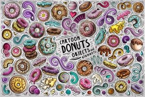 Donuts Cartoon Objects Set