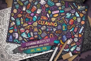 Cleaning Doodle Objects & Elements Set