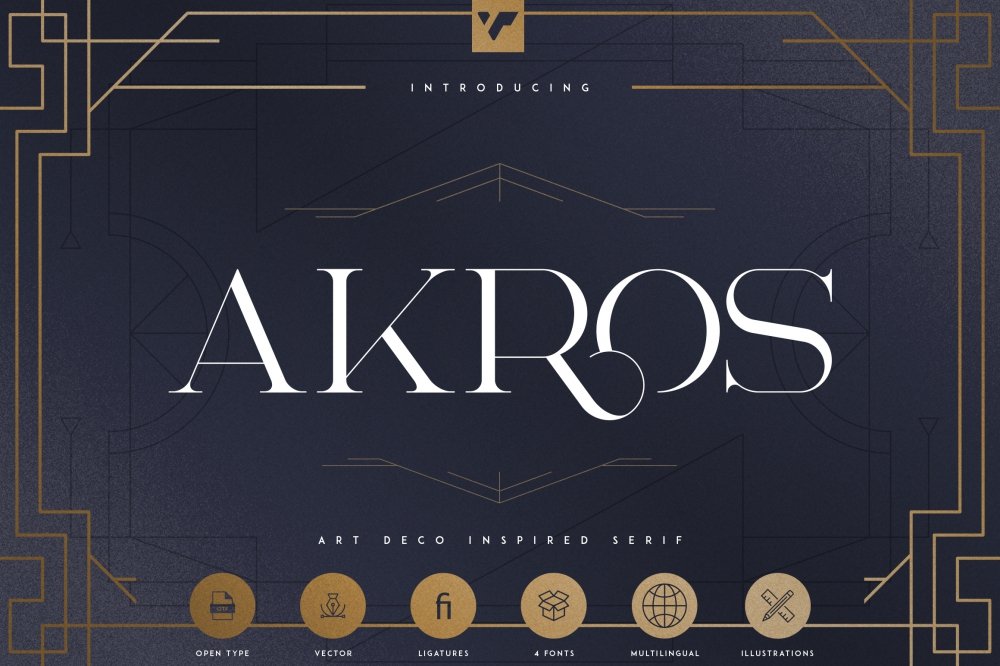 Akros – Art Deco Serif + Extras