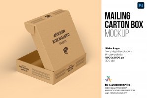 Mailing Carton Box Mockup - 9 Views