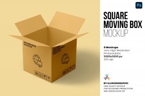 Square Moving Box Mockup - 6 Views