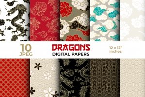 Chinese Dragon Digital Papers - Seamless Patterns