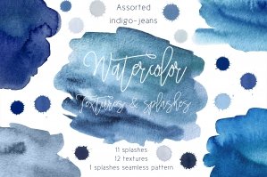 Blue Watercolor Textures & Splashes