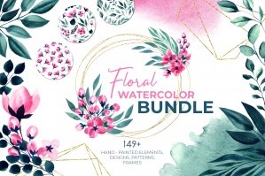 Pink Floral Watercolor Bundle