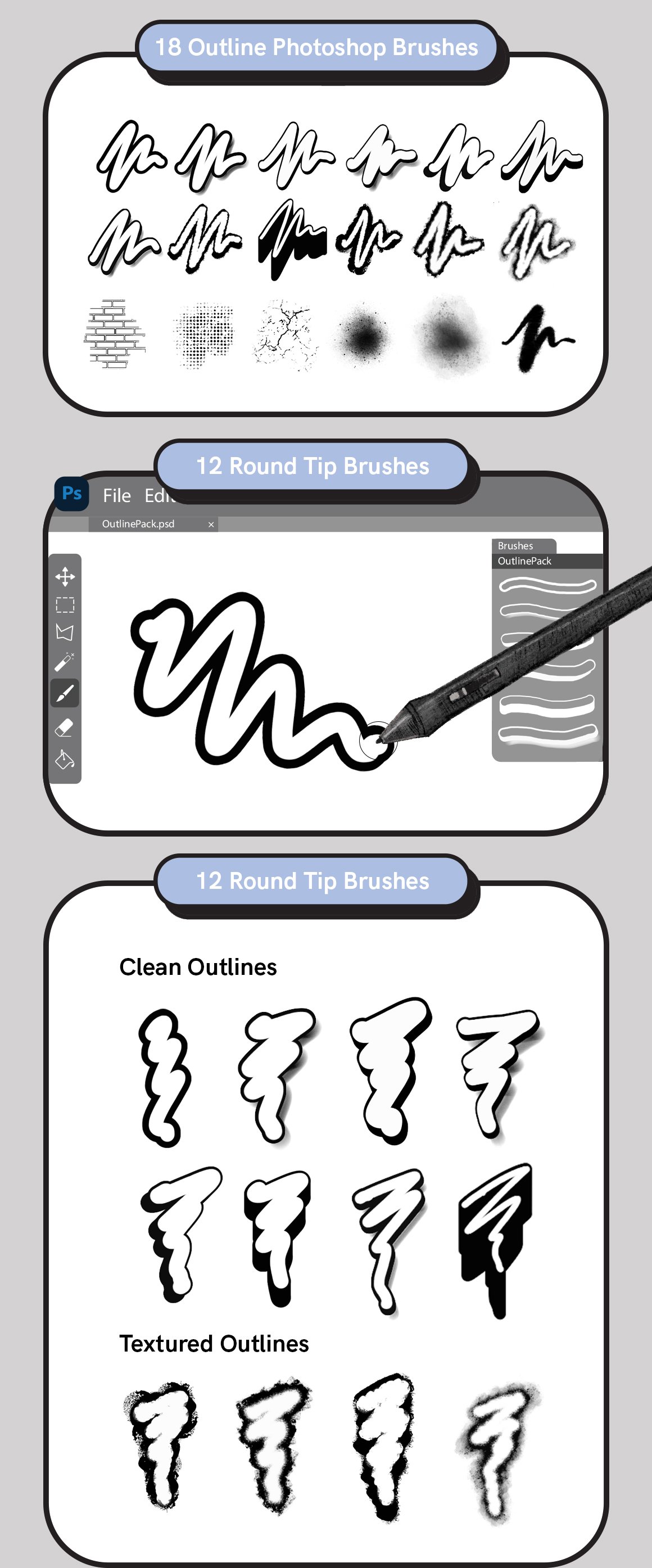 Outline Pack - Outline Brushes for Photoshop - Design Cuts