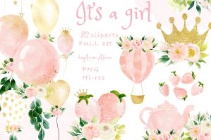 It's A Girl Watercolor Clipart