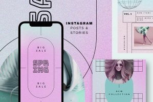 Retro Gradient Instagram Post & Story Templates