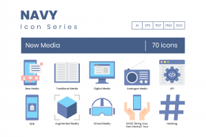 70 New Media Icons - Navy Series