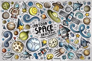 Outer Space Cartoon Objects and Symbols Collection