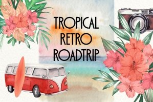 Tropical Summer Retro Roadtrip Watercolor Set