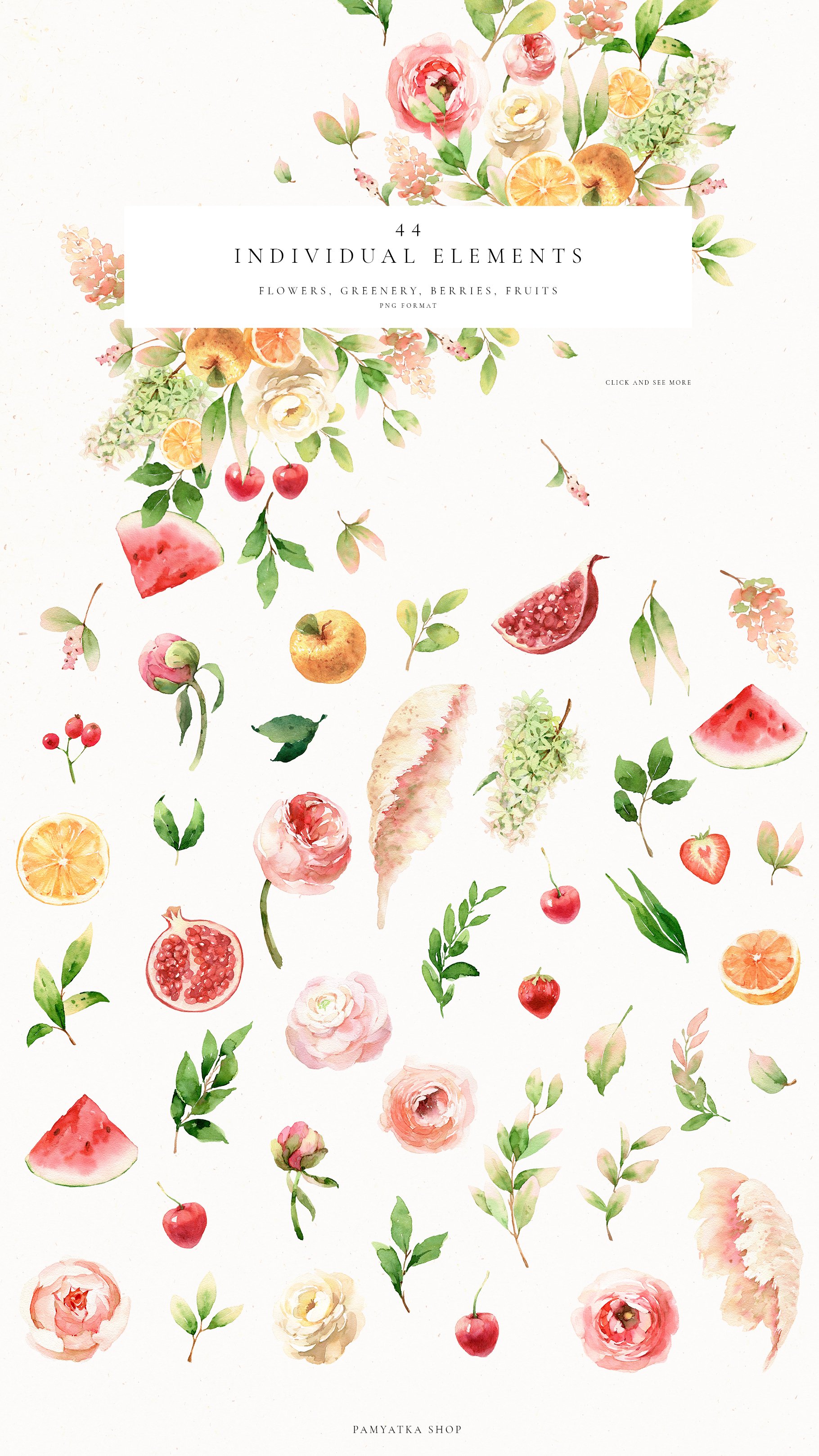 FRUITY SUMMER Watercolor Floral Set - Design Cuts