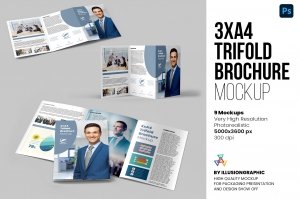 3xA4 Trifold Brochure Mockup - 9 Views