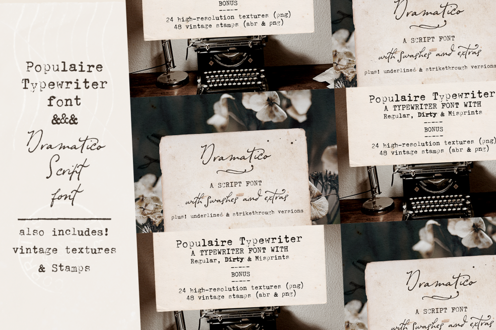 Populaire Typewriter and Dramatico Script Font Pack