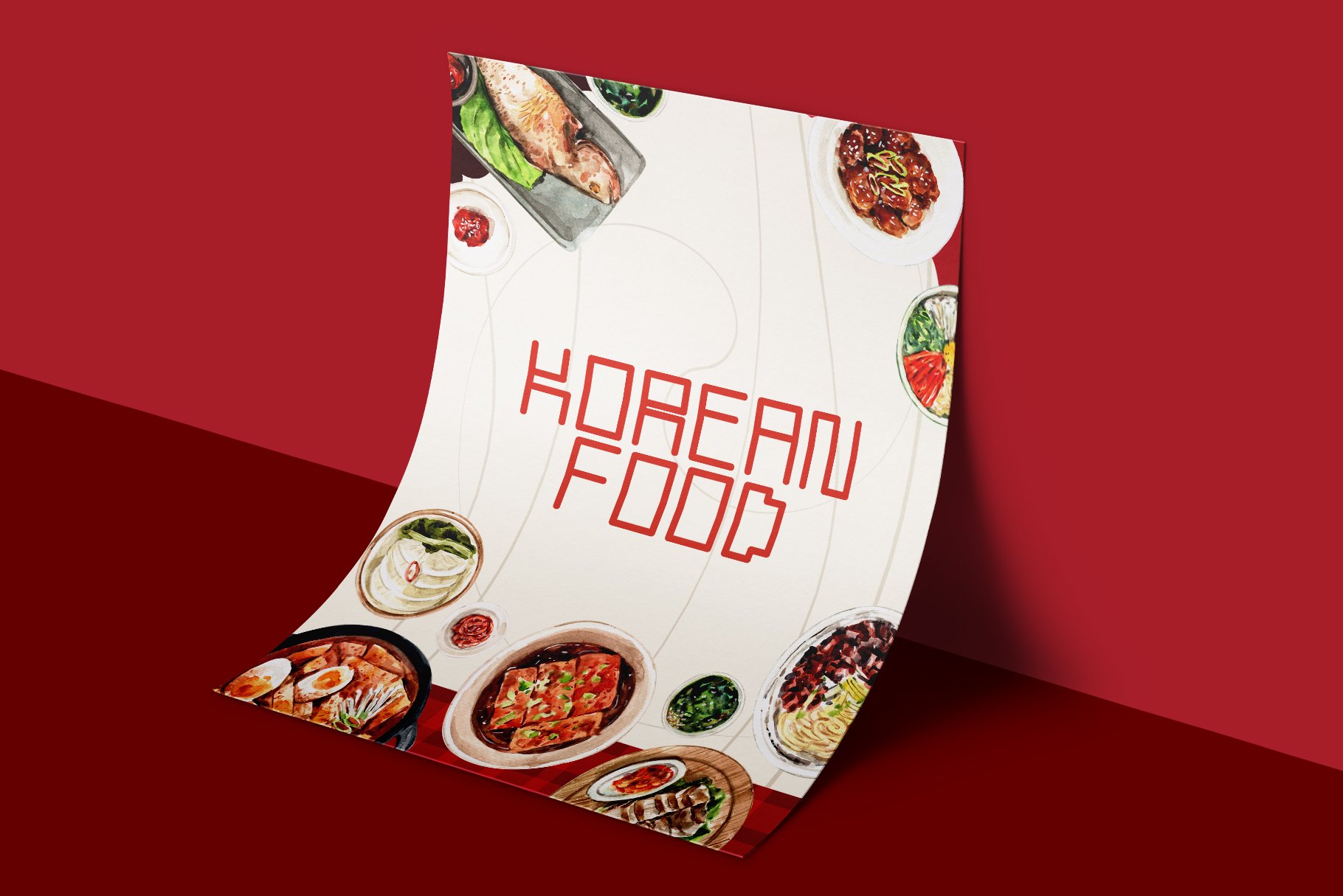 Korean Food - Asian Recipe Watercolor