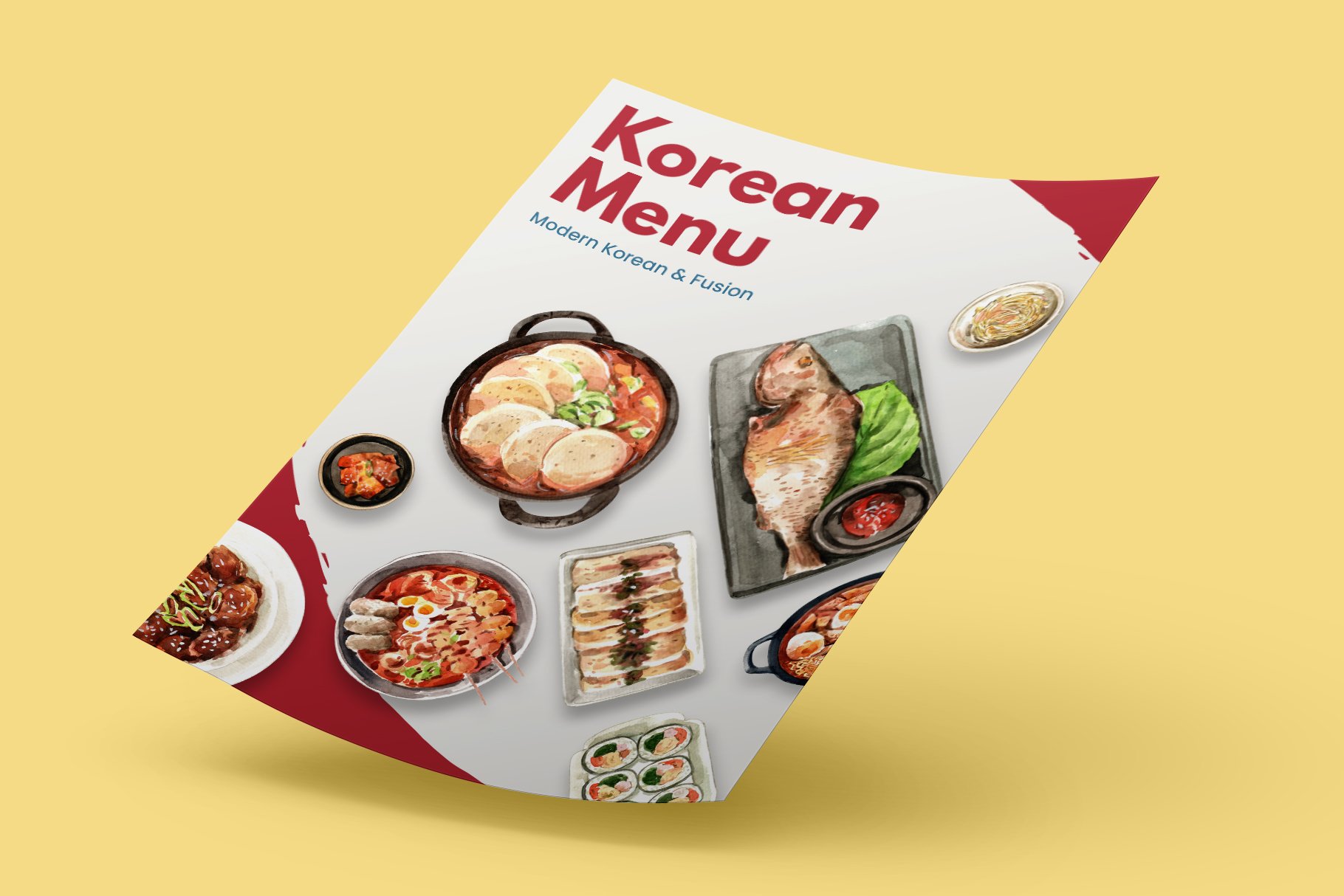 Korean Food - Asian Recipe Watercolor