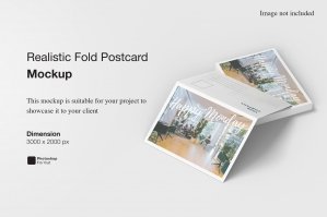Realistic Fold Postcard Mockup