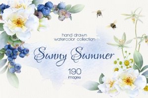 Sunny Summer Hand Drawn Watercolor Collection