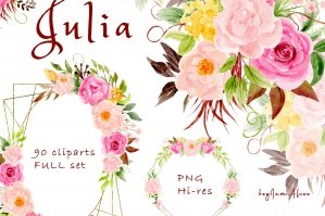 Julia - Pink and Yellow Peony Floral Clipart