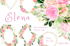 Pink Peony Watercolor Floral Clipart