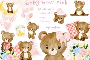 Baby Pink Teddy Bear Clipart
