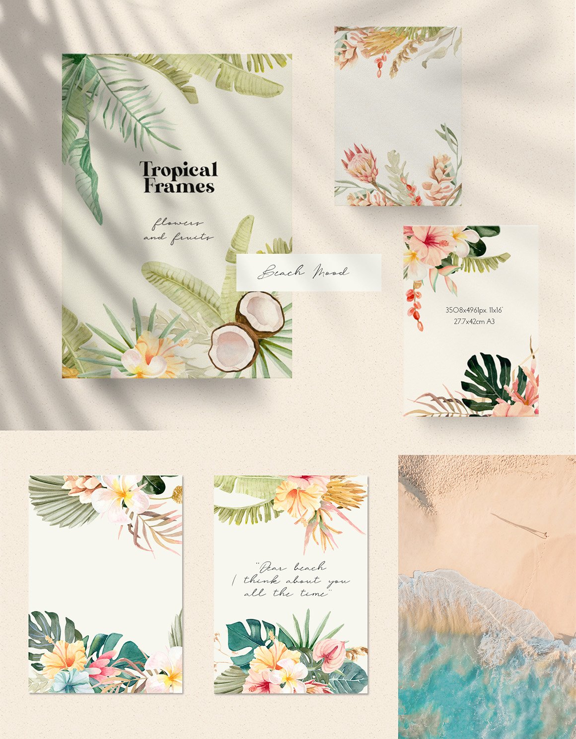 Tropical Flowers, Fruits, Leaves - Watercolor Set