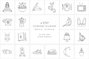 Everyday Planner Line Icon Set