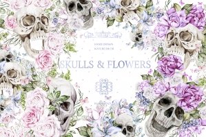 Watercolor Skulls & Flowers